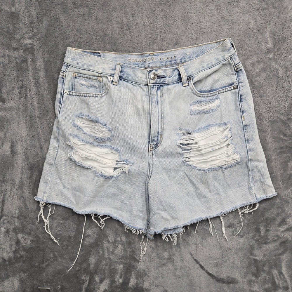 American Eagle Distressed Denim Shorts Light Wash High Rise Womens Size 10 32W